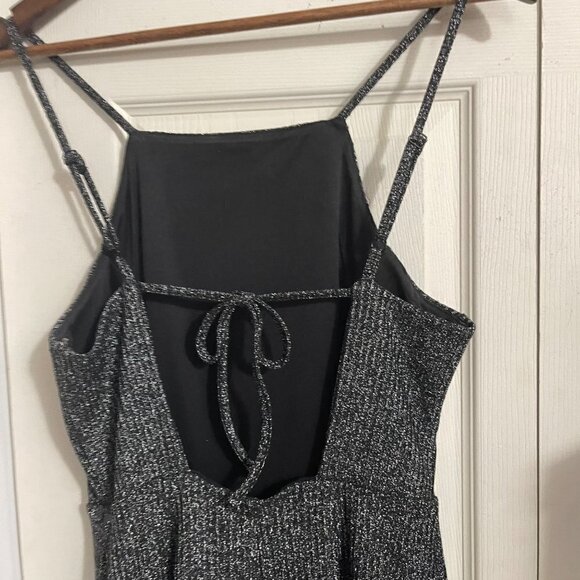 Wild Fable Womens Black Silver Metallic Square Neck Tie Cropped Jumpsuit Small - Picture 6 of 9